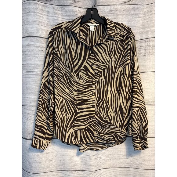 H&M Zebra Print Button-Up Blouse Size 2 - Picture 1 of 3